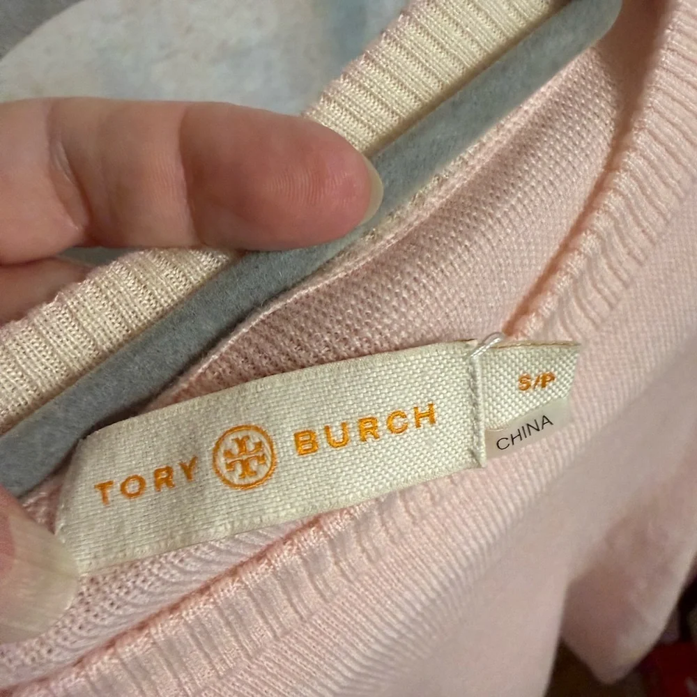 Tory Burch Kimberly merino wool sweater featuring embellished flare cuffs.  S/P
